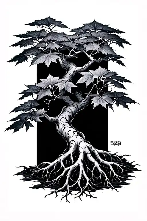 japanese maple tattoo with roots spreading tattoo design idea