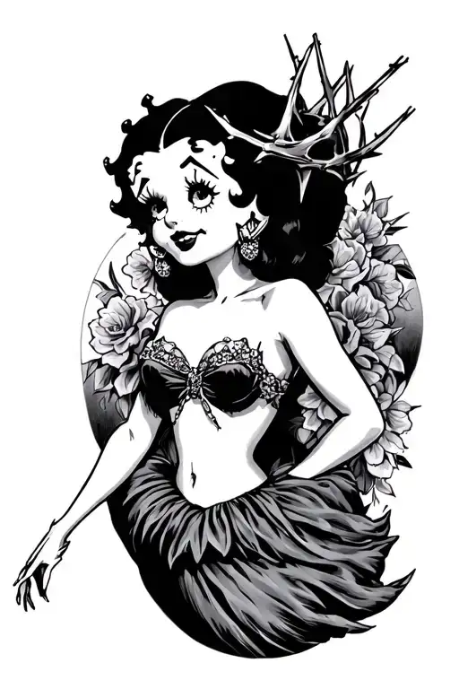 Betty boop with crown of thorns tattoo design idea