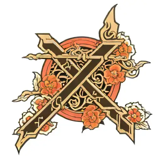 japanese letters with cross surrounded tattoo design idea