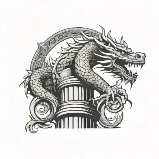 simple dragon wrapping around roman column pillar tattoo design idea