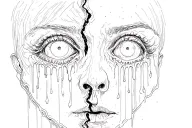 face split down middle one side with tears other side with hope the band ghost tattoo design idea