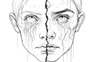 face split down middle one side with tears other side with hope the band ghost tattoo design idea