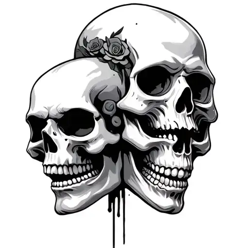 1 sad skull and 1 happy skull tattoo design idea