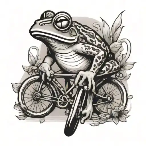 japanese frog smoking joint riding a bike trad design tattoo design idea