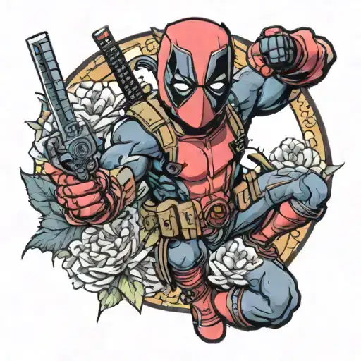 kid deadpool full color tattoo design idea