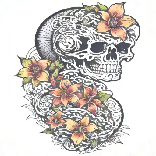 tropical flowers intertwined tattoo design idea