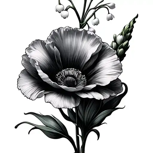 lily of the valley flower and poppy flower tattoo design idea