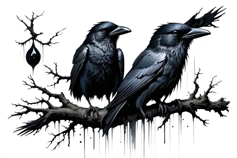 crows for rebirth, poisioned tree for depression hard times tattoo design idea