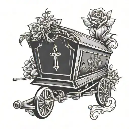 coffin on wheels lowered tattoo design idea