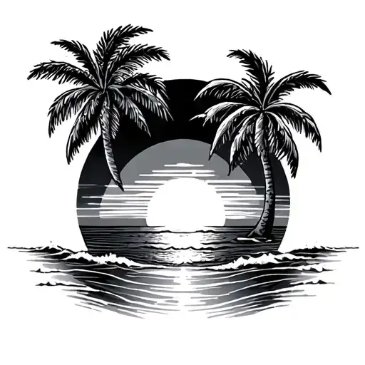 ocean sunrise with palm trees  tattoo design idea