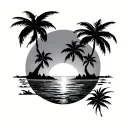ocean sunrise with palm trees  tattoo design idea