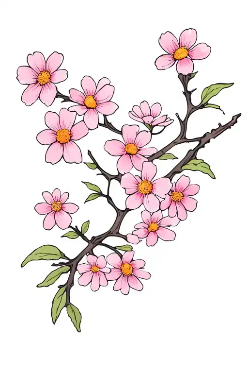 Cherry blossoms and daisies on a vine intertwined tattoo design idea