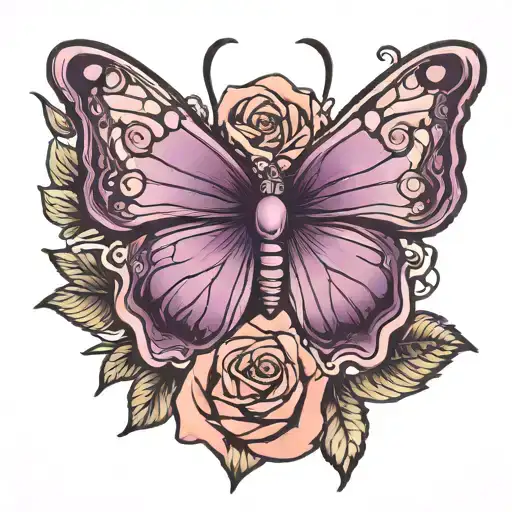 purple butterfly on rose tattoo tattoo design idea