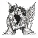 Demon kissing an angel woman tattoo design idea