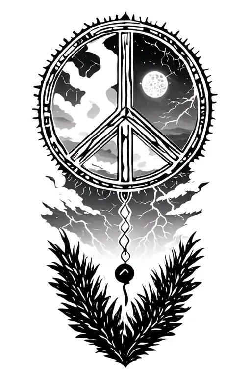 peace and lightining storm and time and nature tattoo design idea