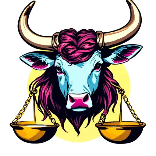 libra scales and feminine taurus bull tattoo design idea