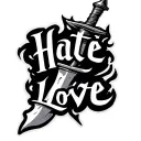 "Hate love" dagger and inscription Hate Love tattoo design idea