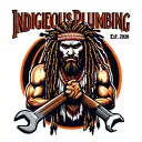 "Indigenous Plumbing Est. 2020" "Indigenous Plumbing Est. 2020" dreadlock face war painted Native American warrior holding wrench crossed tattoo design idea
