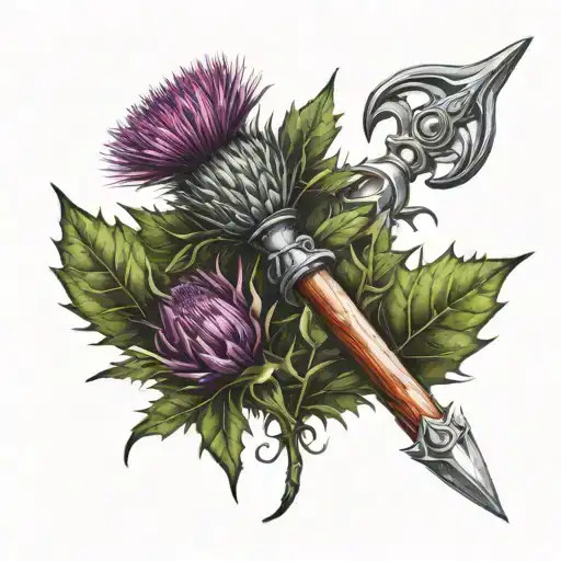 thistle and tartan and claymore sword tattoo design idea