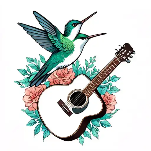 hummingbird and acoustic guitar  tattoo design idea