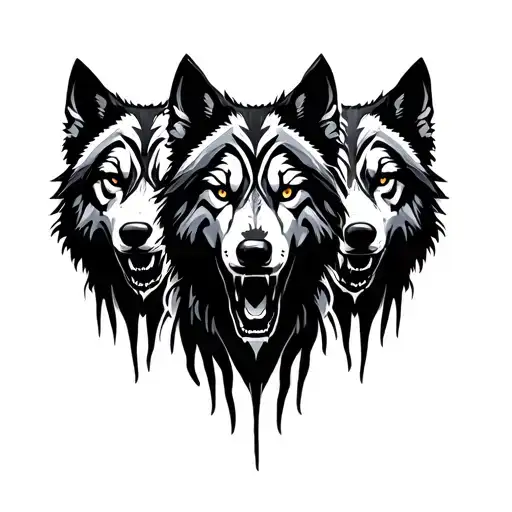 three tribal wolves facing front view  tattoo design idea