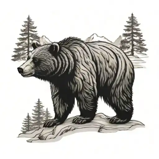 black bear and woods and mountain  tattoo design idea