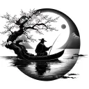 tattoo design Japanese fisherman on the water cherry blossom tree moon forearm  tattoo design idea