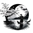 tattoo design Japanese fisherman on the water cherry blossom tree moon forearm  tattoo design idea