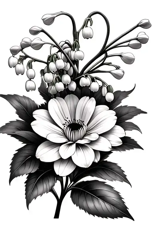 lily of the valley and chrysanthemums flower tattoo design idea