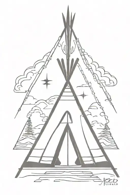 teepee, wild west, fire tattoo design idea