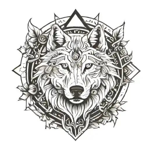 7 itens in fine line art f forearm : wolf, Mentalism, Correspondence, Vibration, Polarity, Rhythm, Causality and Gender tattoo design idea