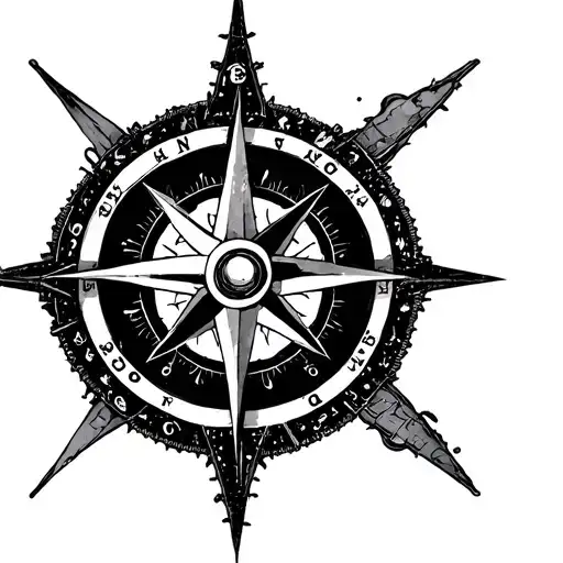 physics and space themed nautical compass rose tattoo design idea
