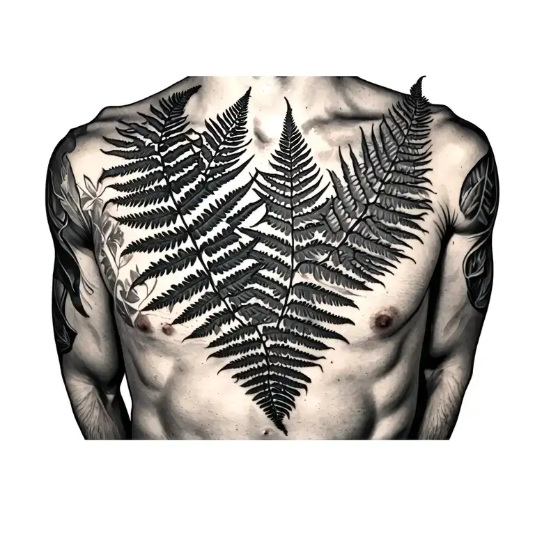 ferns under pectoral muscle tattoo design idea