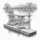 two Adirondack chairs on a dock overlooking river  tattoo design idea