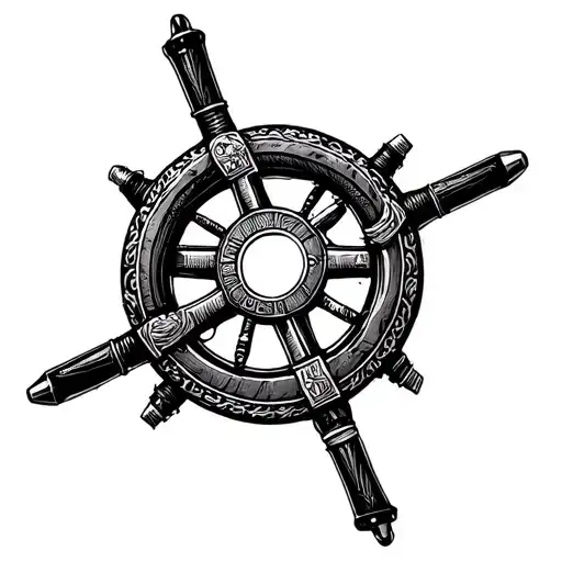 a steering wheel with a unique cross in the center keeping the whole thing togheter tattoo design idea