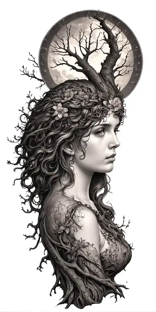 the morrigan Irish an old tree of life  tattoo design idea