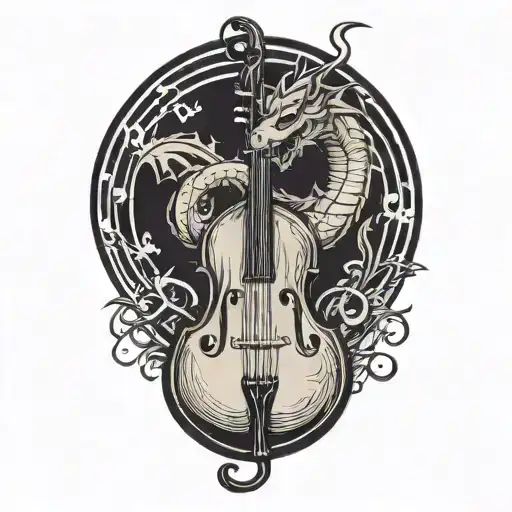 dragon curled around an upright bass tattoo design idea