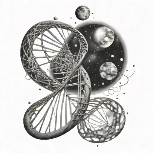 DNA as a nebula flying in the universe from above, God as stars from below, an alien as a constellation tattoo design idea