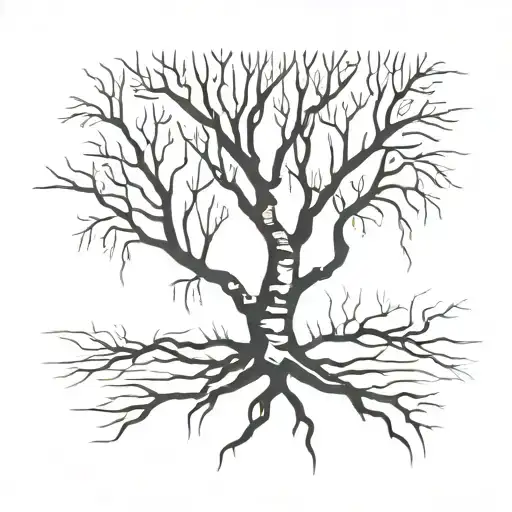 birch tree with roots growing tattoo design idea