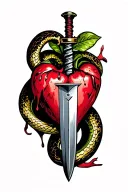 bleeding heart pierced by a dagger with a snake wrapped around tattoo design idea