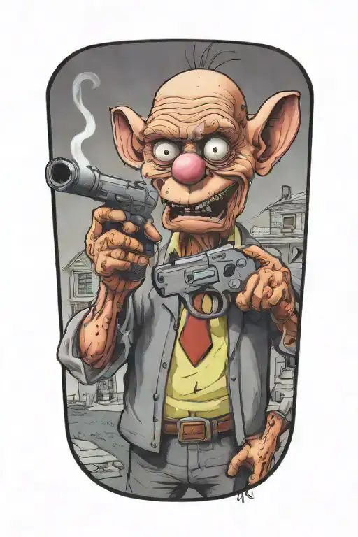 courage the cowardly dog smoking joint while holding arp gun tattoo design idea
