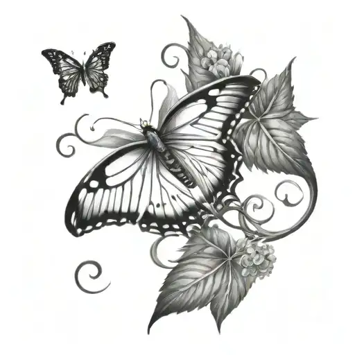 thorn vine with a butterfly landing on it  tattoo design idea