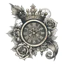 crown , roses, a roman clock  and ,playing cards tattoo design idea