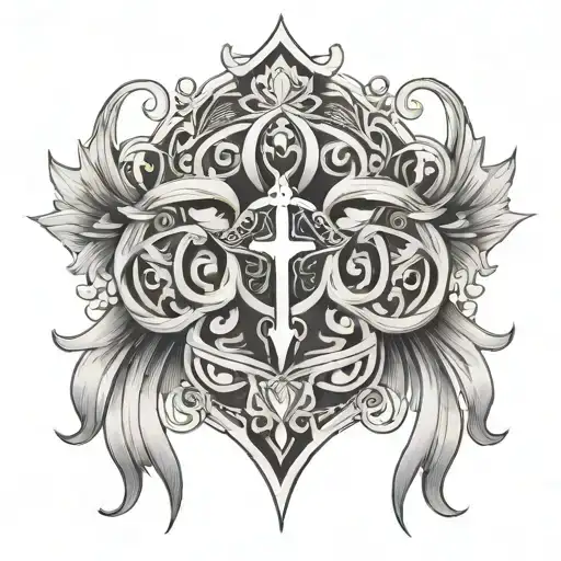 Design a tattoo featuring the names or symbols of your son and daughters, using a black-grey style to represent the bond and love within your family tattoo design idea
