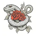 snake with red roses tattoo design idea