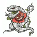 snake with red roses tattoo design idea