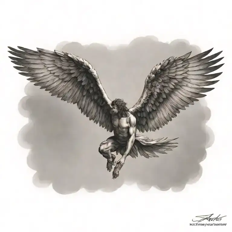 Icarus falling facing away tattoo design idea
