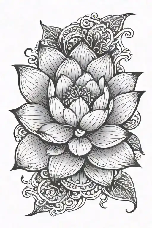 Lotus flower with Royalty written through the middle in bandito script tattoo design idea