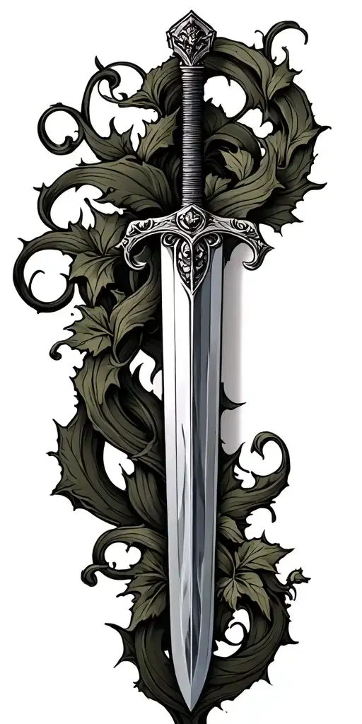 historic sword intertwined within vines  tattoo design idea