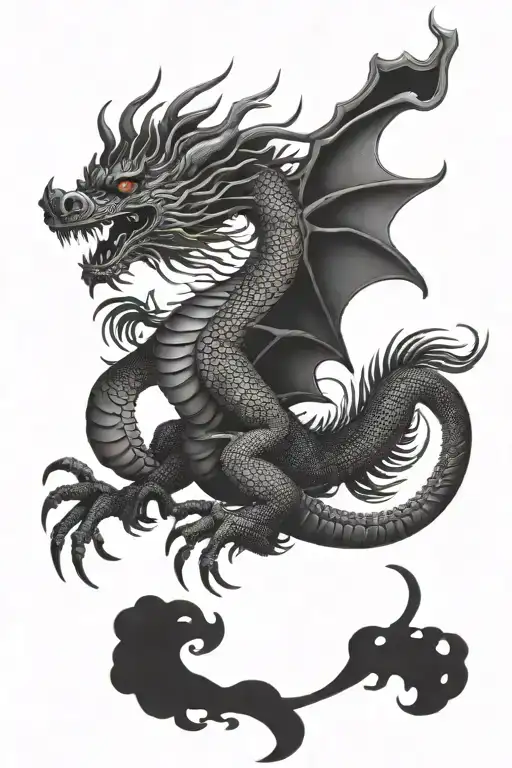 red chinese dragon flying tattoo design idea